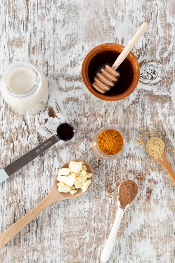 The ingredients needed to make Golden Milk.