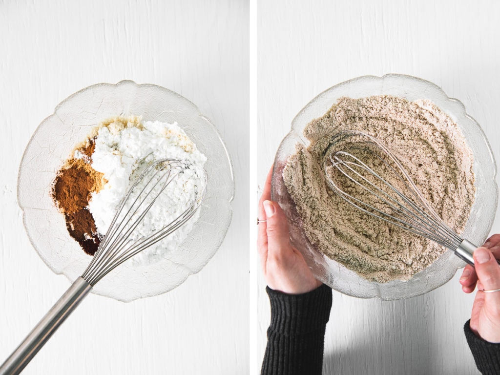 The process of making gingerbread cookie dough.