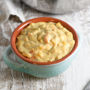 A heaping bowl of sweet potato chowder.