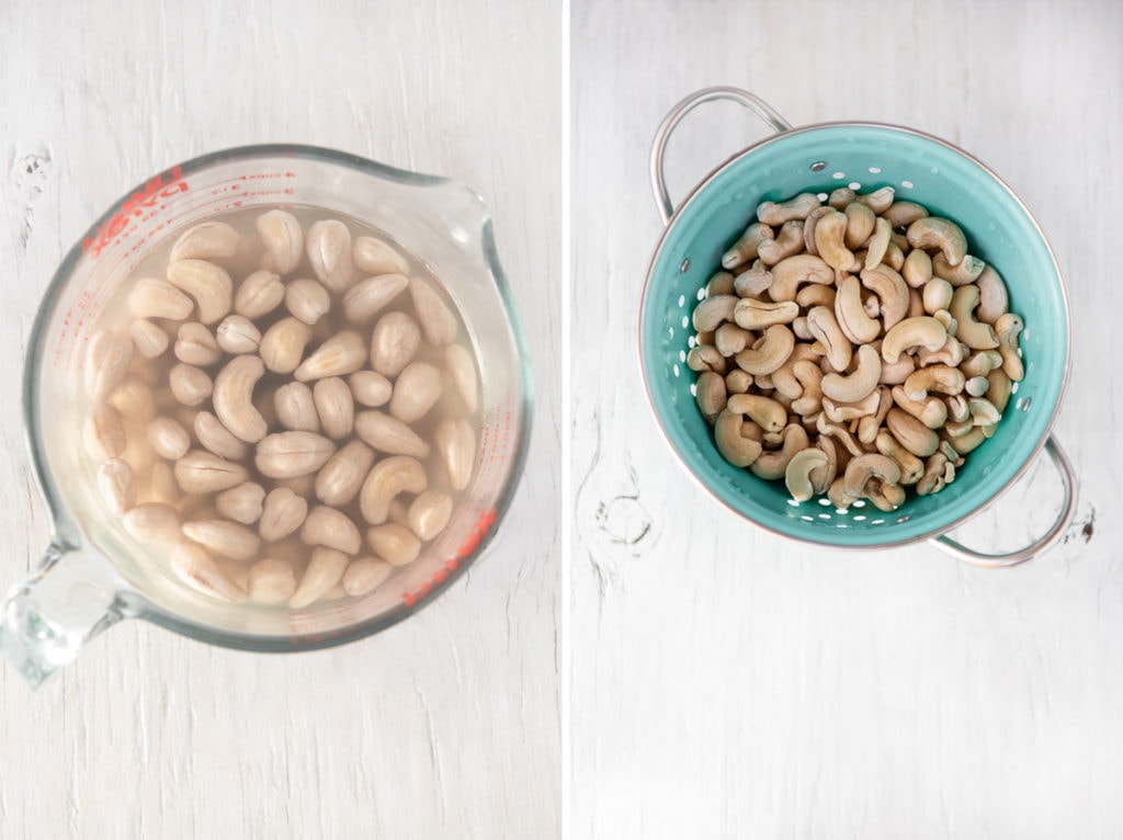 The process of soaking and rinsing cashews.