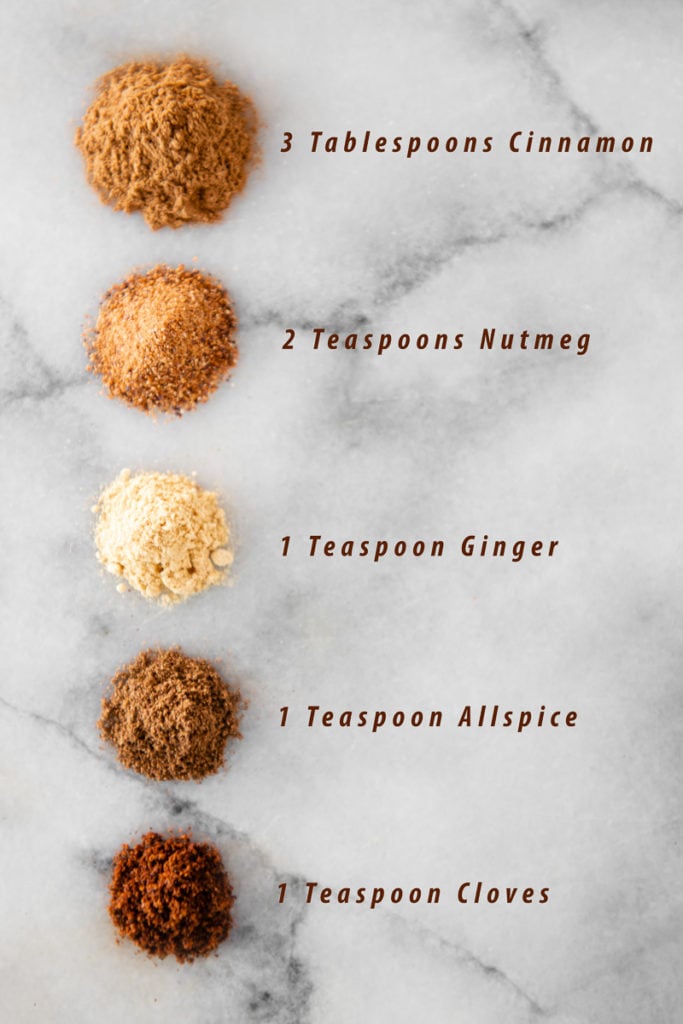 A row of Pumpkin Pie Spices with the measurements listed beside.