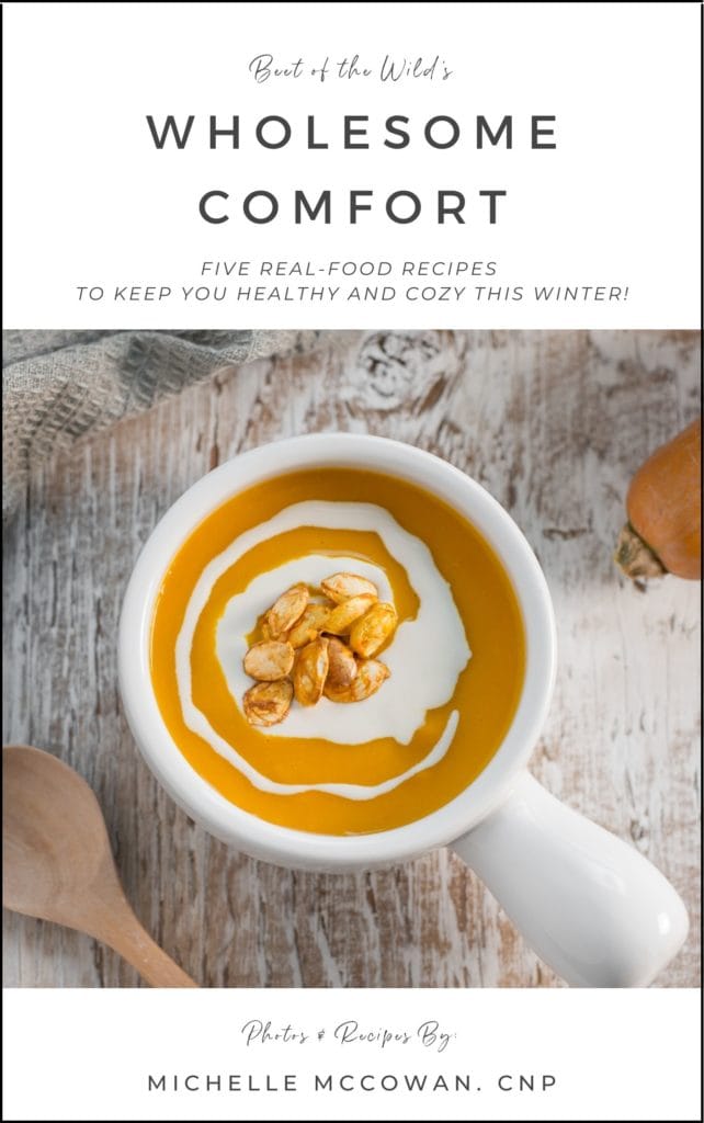 Beet of the Wild's Wholesome Comfort Five Real-Food Recipes to Keep You Healthy and Cozy this Winter. A bowl of squash soup swirled with cashew cream and topped with roasted squash seeds.