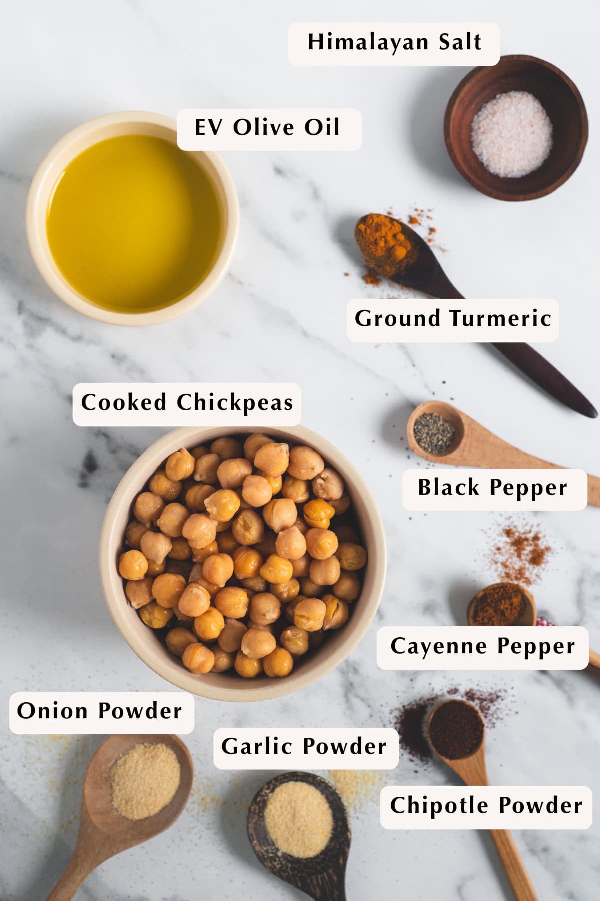 Ingredients to make spicy buffalo chickpeas.