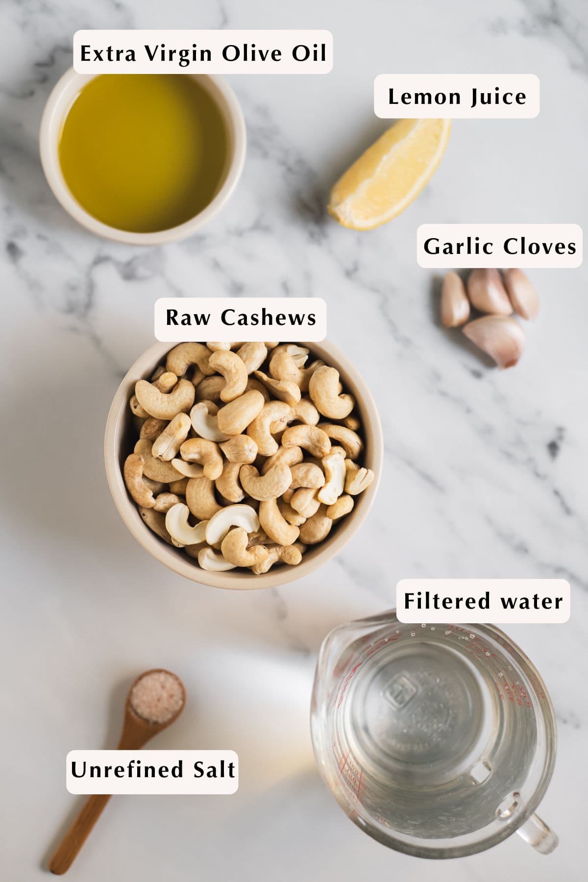 Garlic Cashew Cream Sauce Ingredients.