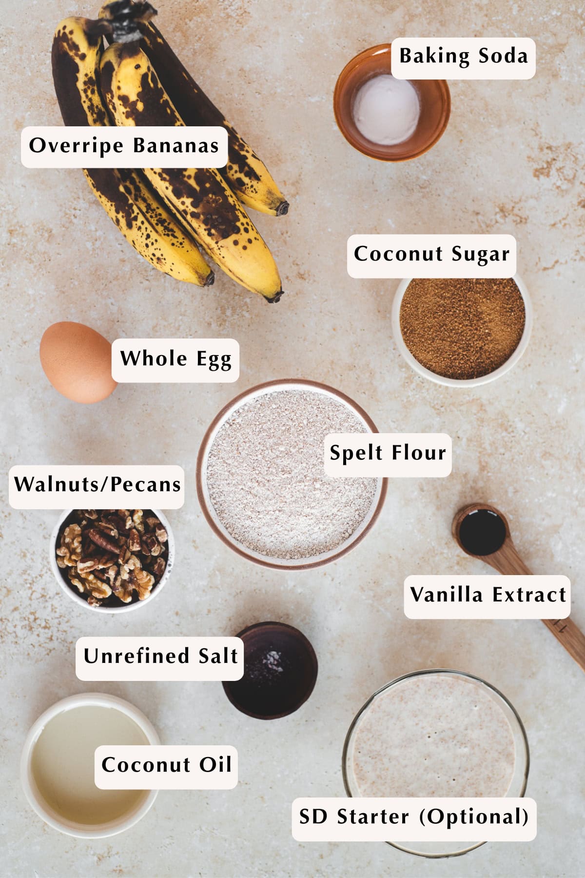 Dairy-Free Spelt Flour Banana Nut Muffins Ingredients.