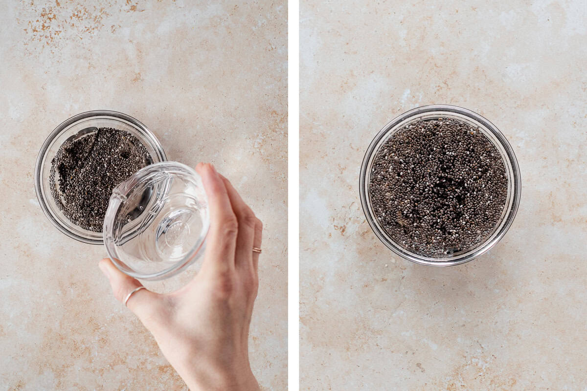 Pouring water over chia seeds.